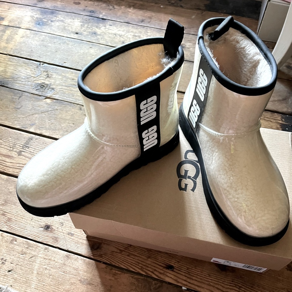 UGG clear and tan transparent boot
